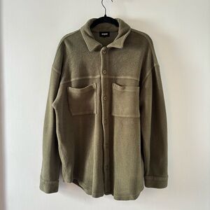 Monrow Men’s Teddy Fleece Shacket Shirt Jacket Slouchy Collar Large Pockets